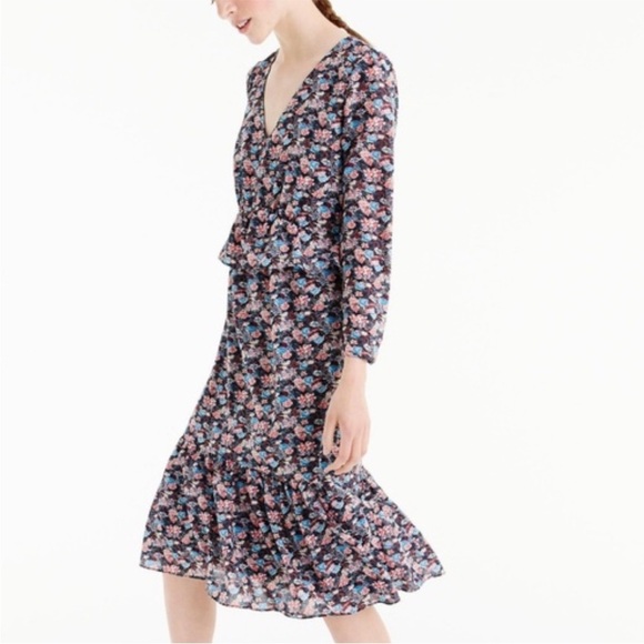 J.CREW RUFFLE-HEM DRESS IN PAISLEY FLORAL SIZE 4T BLACK-MULTI - Picture 2 of 11